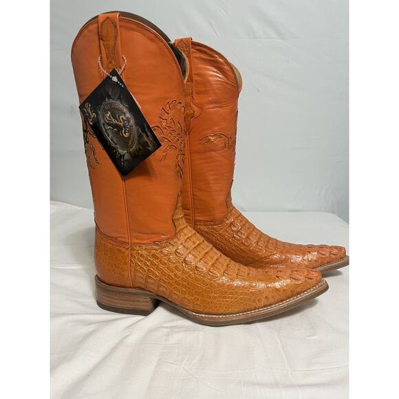 El Alacran De Durango Orange Crocodile Tail Cowboy Boots Sz 6.5 Scorpion - Picture 1 of 5